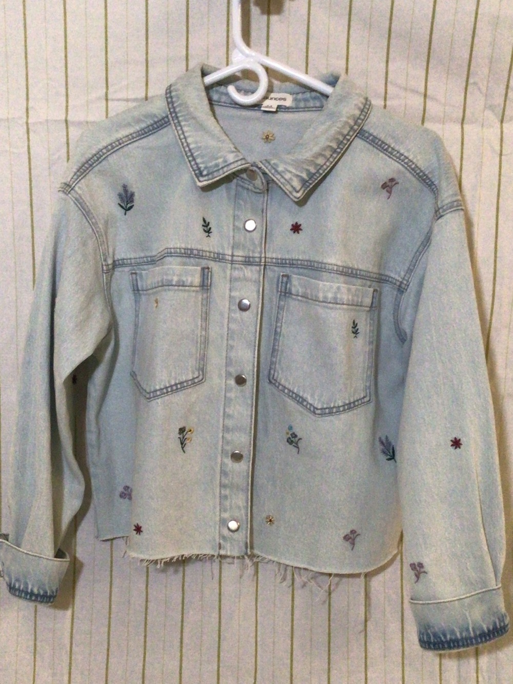 Maurices Light Blue Embroidered Denim Jacket
